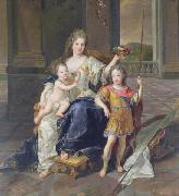 Francois de Troy, Painting of the Duchess of La Ferte-Senneterre with the future Louis XV on her lap (then styled the Duke of Anjou) and the Duke of Brittany standing n